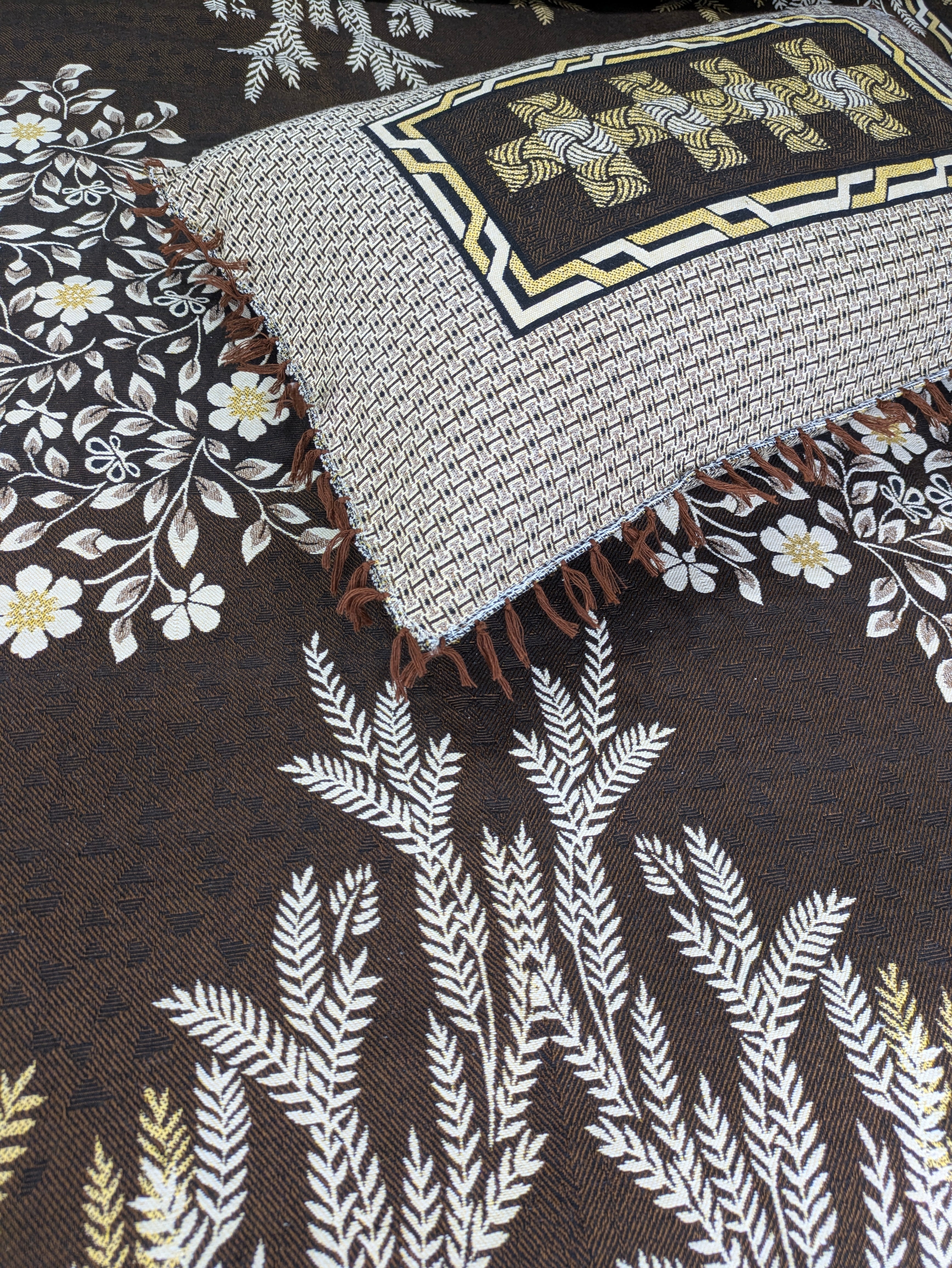 Brown Floral Multani Double Bedsheet