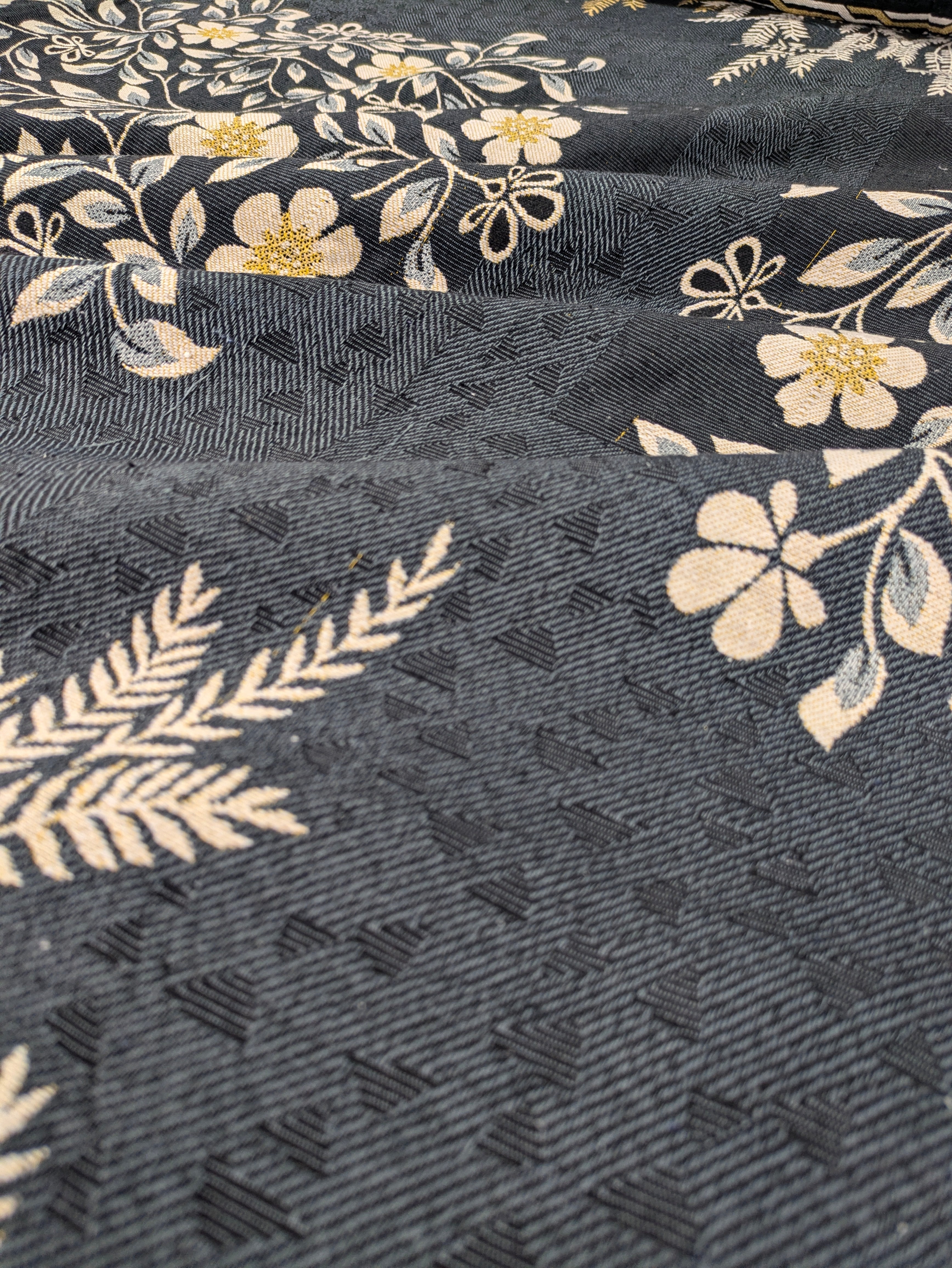 Black Floral Multani Double Bedsheet