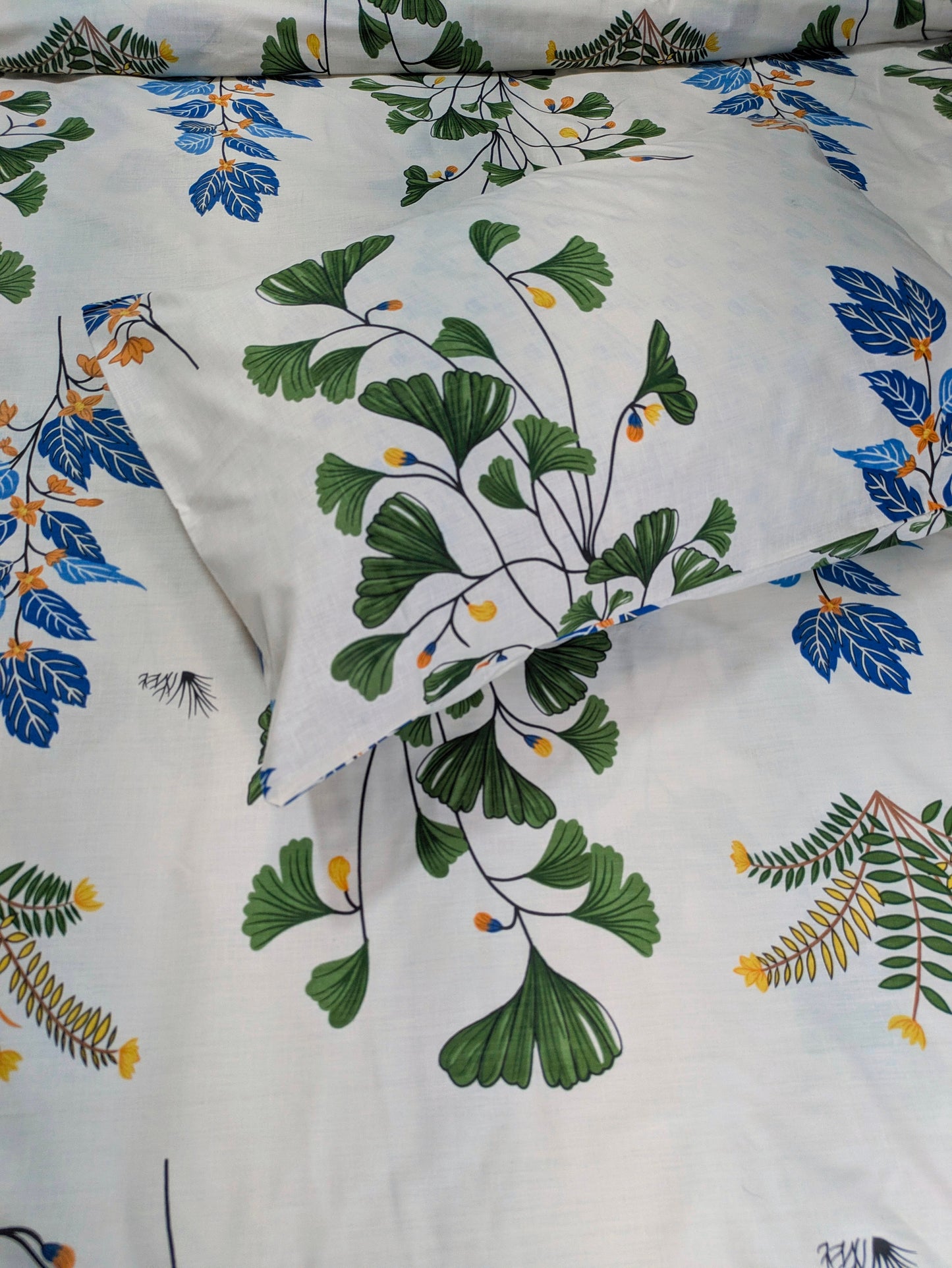 Blue-green Leaves Double Bedsheet - DB142