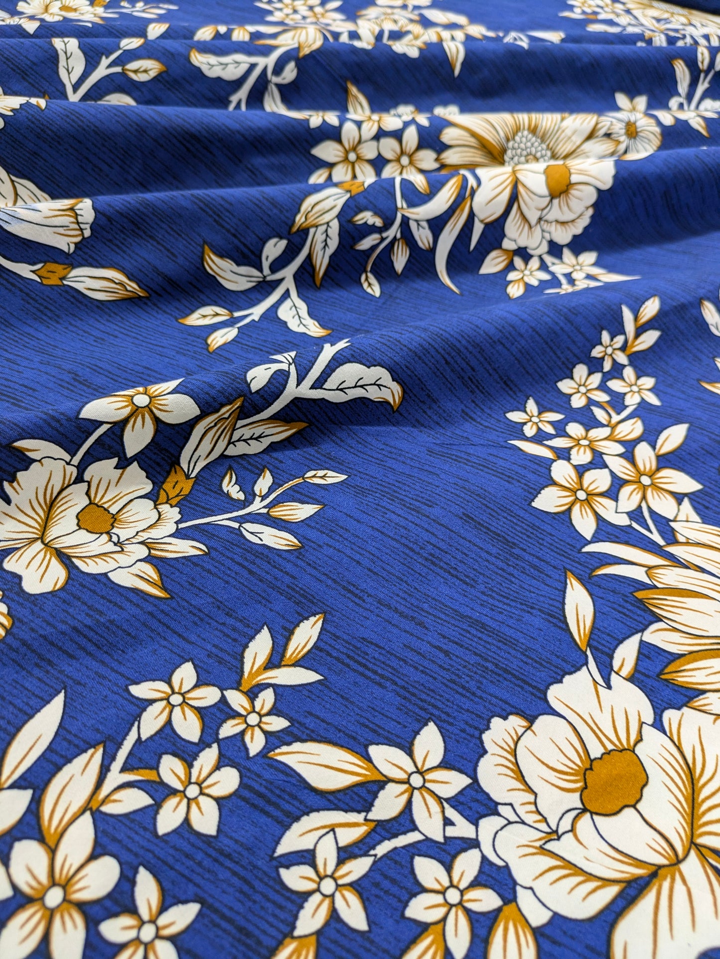 Dekoracy Blue and Gold Floral Double Bedsheet DB248