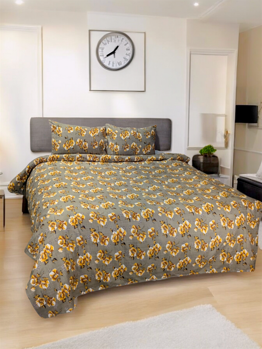 Yellow Blooming Double Bedsheet - DB202