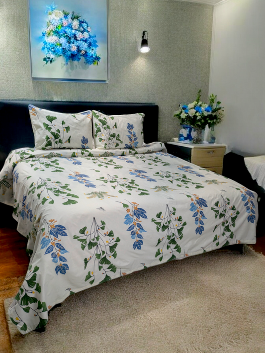 Blue-Green Leaves Double Bedsheet - Db142