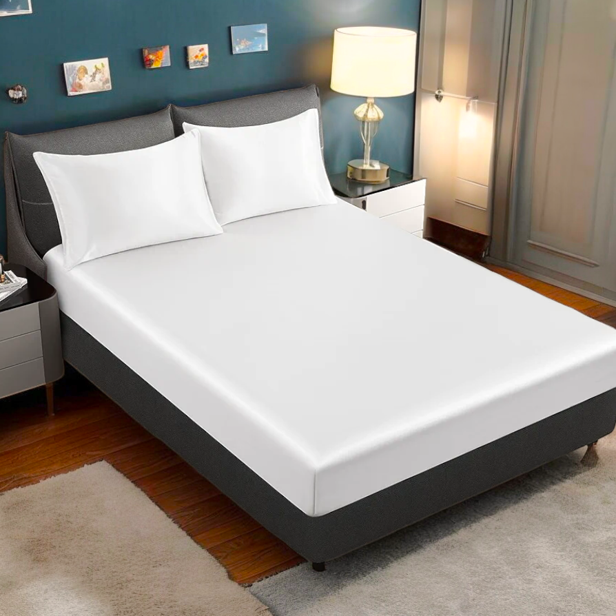 Silk Fitted White Double Bedsheet