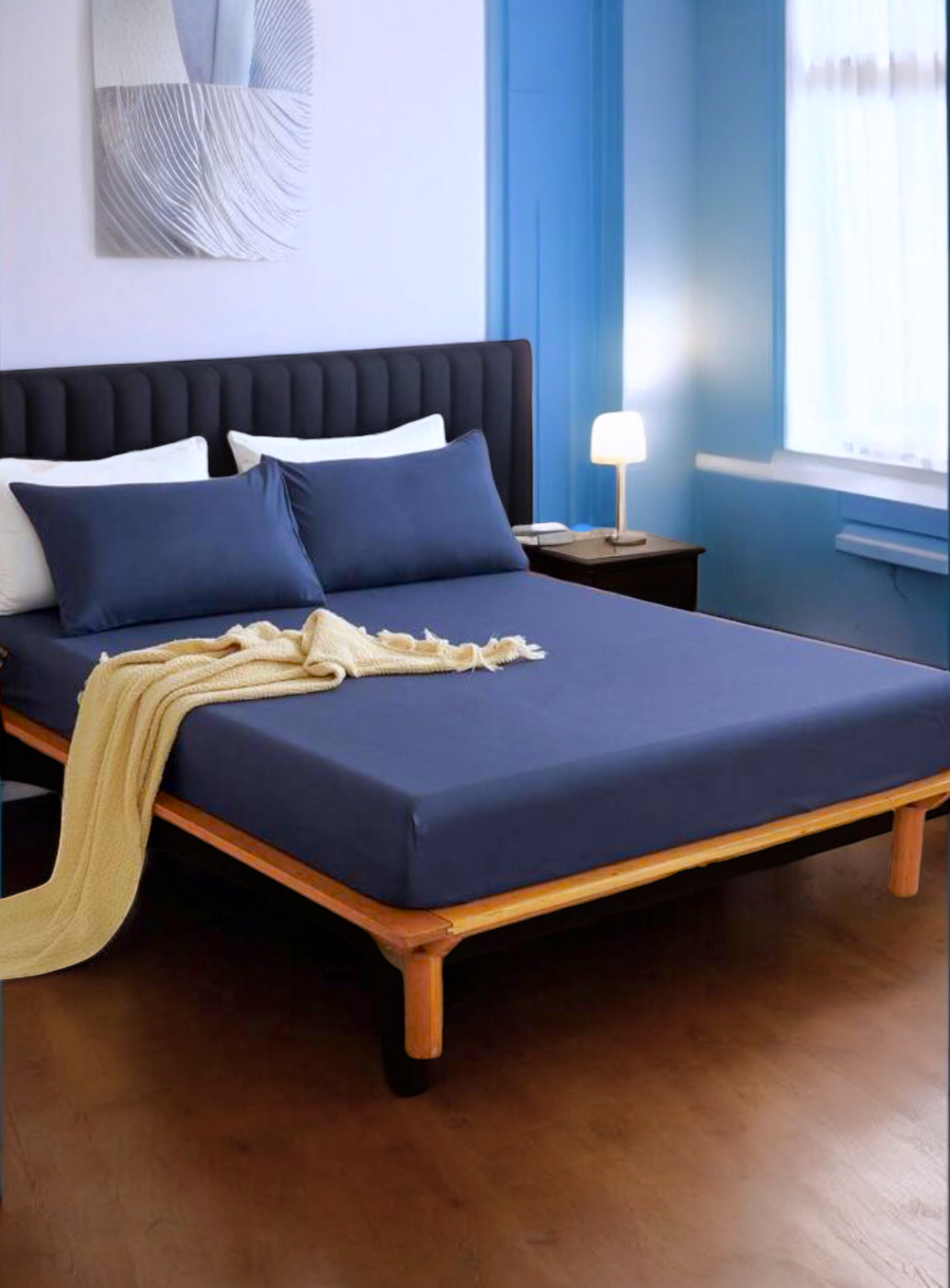 Royal Blue Fitted Double Bedsheet - DF23