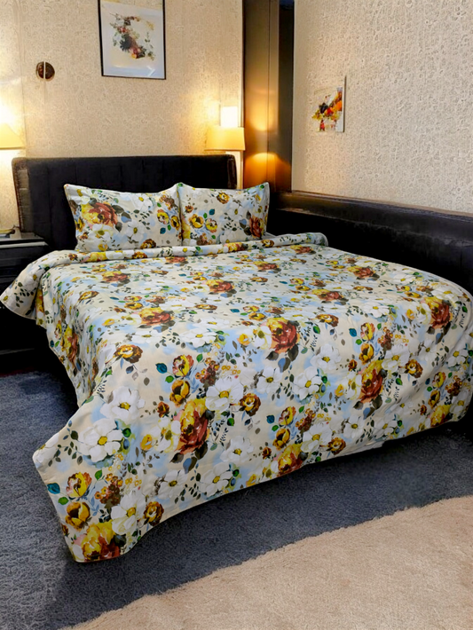 White Floral Double Bedsheet - DB141