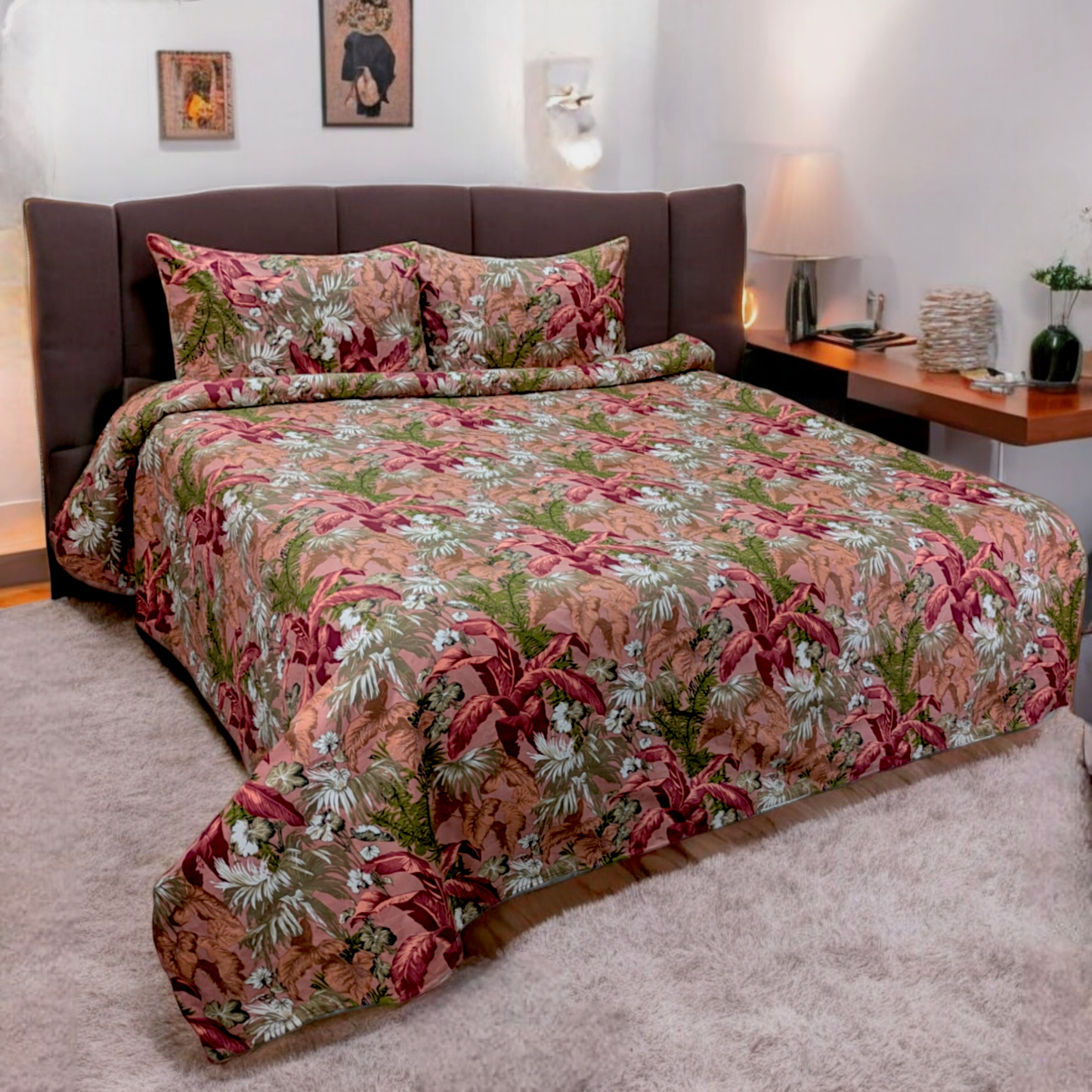 Dekoracy Writhe Floral Double Bedsheet DB246