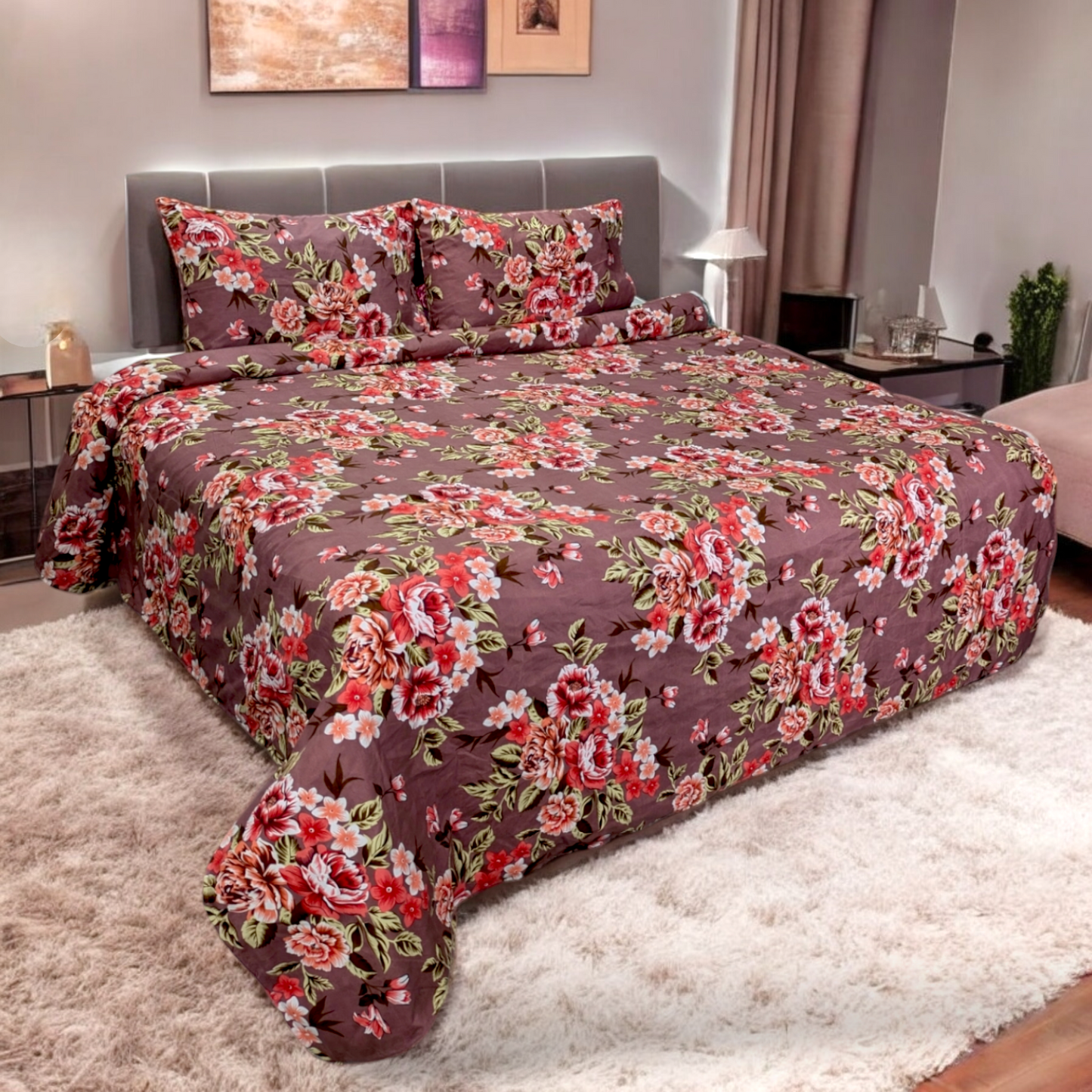 Dekoracy Floral Double Bedsheet DB243