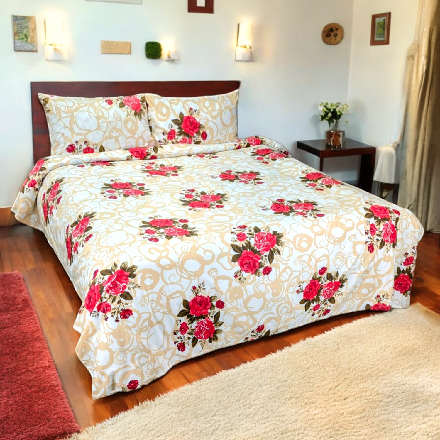 Cotton Double Bedsheet 3 Pcs